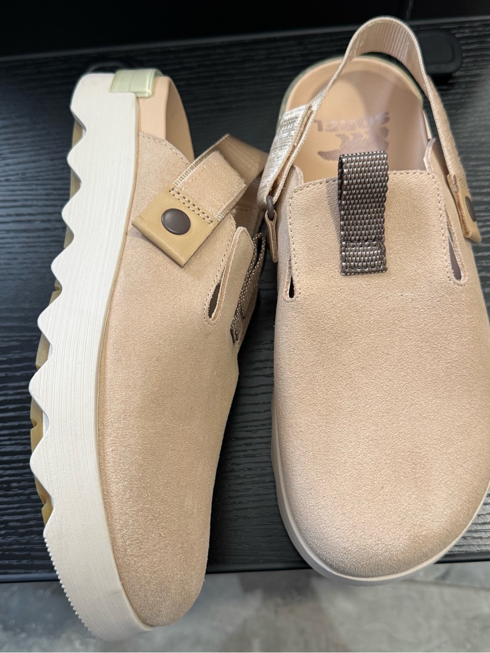 Sorel Taupe Suede Slingback Clog Mule with Contrasting Gum Sole - Picture 3 of 5